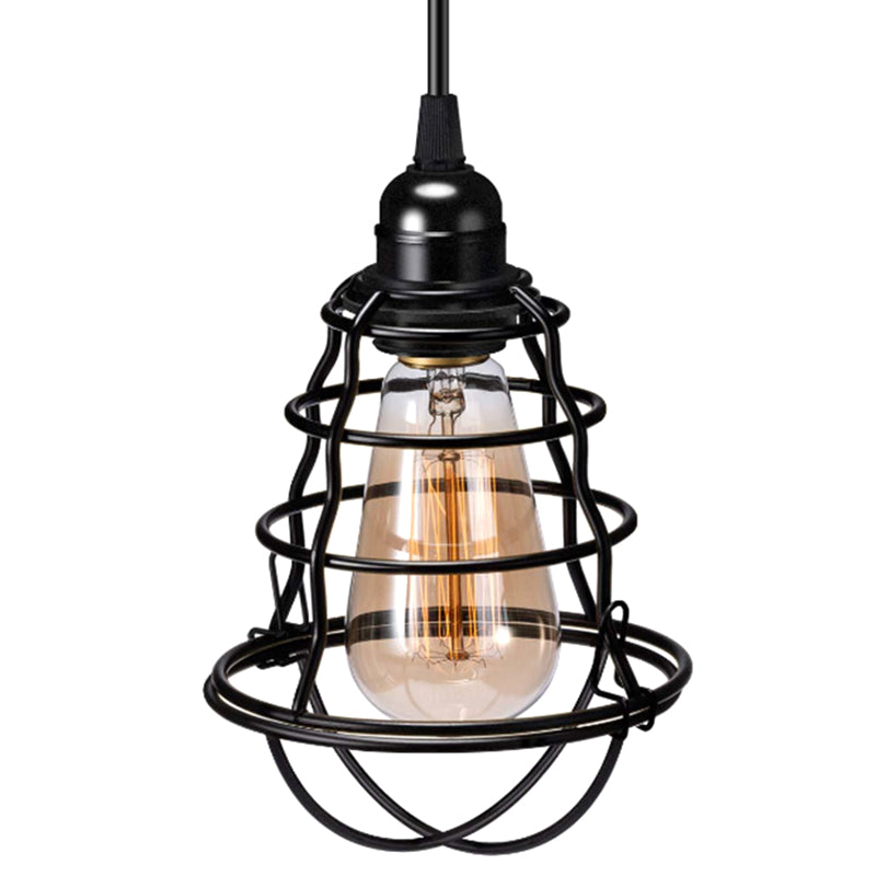 Cage Metal Pendant Light Fixture Industrial Restaurant Hanging Ceiling Light in Black Black Clearhalo 'Ceiling Lights' 'Pendant Lights' 'Pendants' Lighting' 2603779