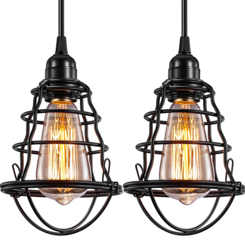 Cage Metal Pendant Light Fixture Industrial Restaurant Hanging Ceiling Light in Black Clearhalo 'Ceiling Lights' 'Pendant Lights' 'Pendants' Lighting' 2603780