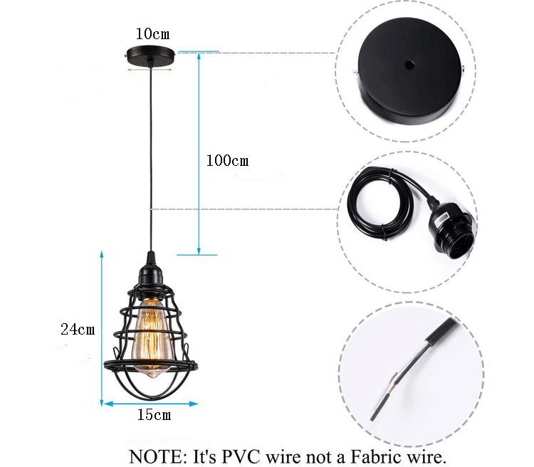 Cage Metal Pendant Light Fixture Industrial Restaurant Hanging Ceiling Light in Black Clearhalo 'Ceiling Lights' 'Pendant Lights' 'Pendants' Lighting' 2603785