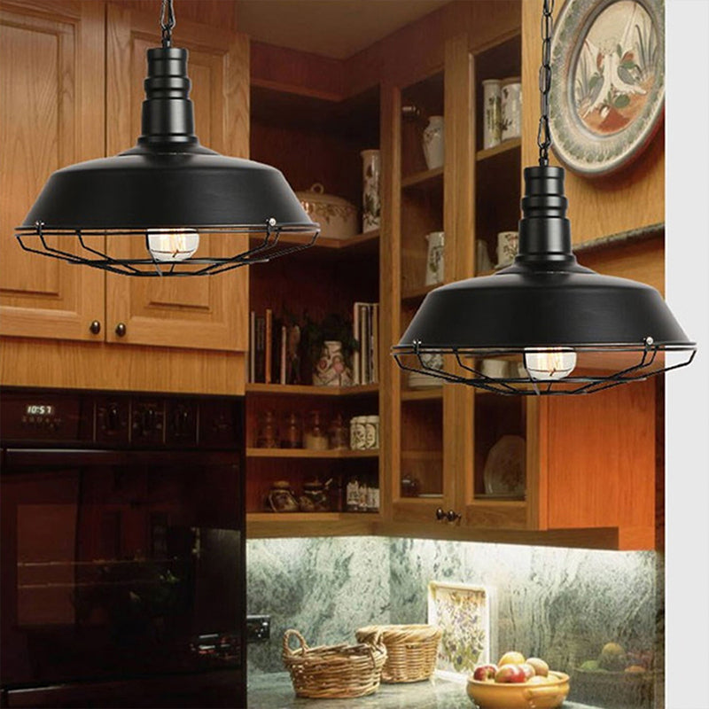 Cage Shade Restaurant Hanging Ceiling Light Vintage Style Metal Black Commercial Pendant Lighting Clearhalo 'Ceiling Lights' 'Pendant Lights' 'Pendants' Lighting' 2603787