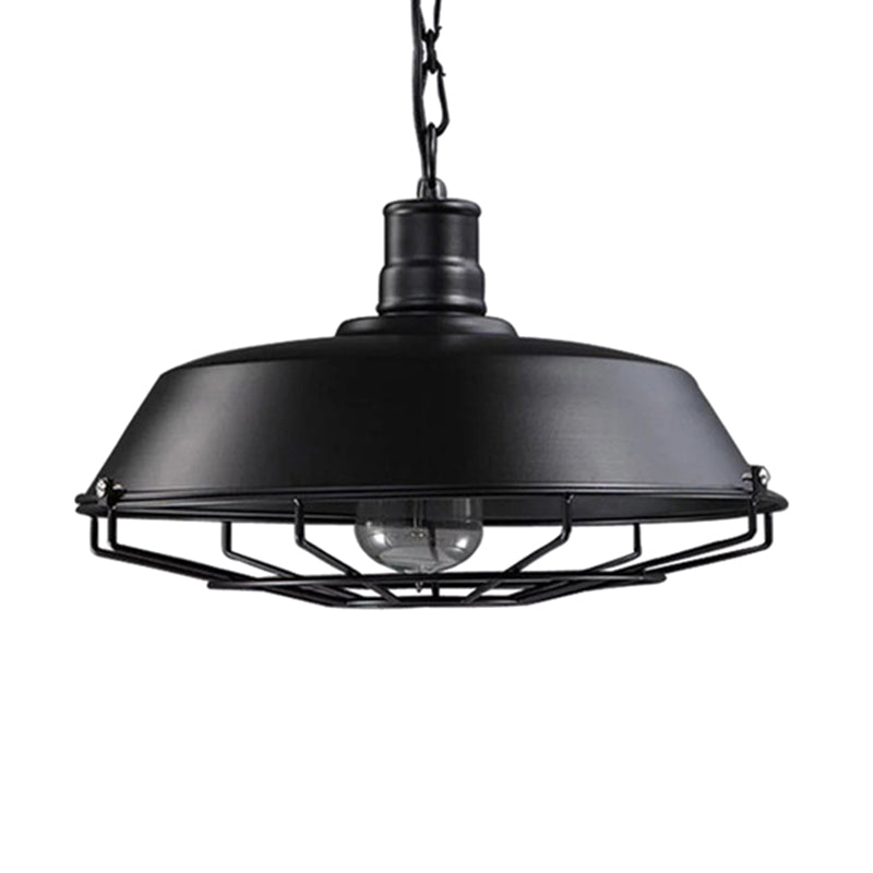 Cage Shade Restaurant Hanging Ceiling Light Vintage Style Metal Black Commercial Pendant Lighting Black Clearhalo 'Ceiling Lights' 'Pendant Lights' 'Pendants' Lighting' 2603788