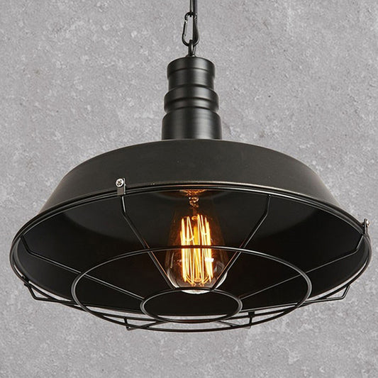 Cage Shade Restaurant Hanging Ceiling Light Vintage Style Metal Black Commercial Pendant Lighting Clearhalo 'Ceiling Lights' 'Pendant Lights' 'Pendants' Lighting' 2603789