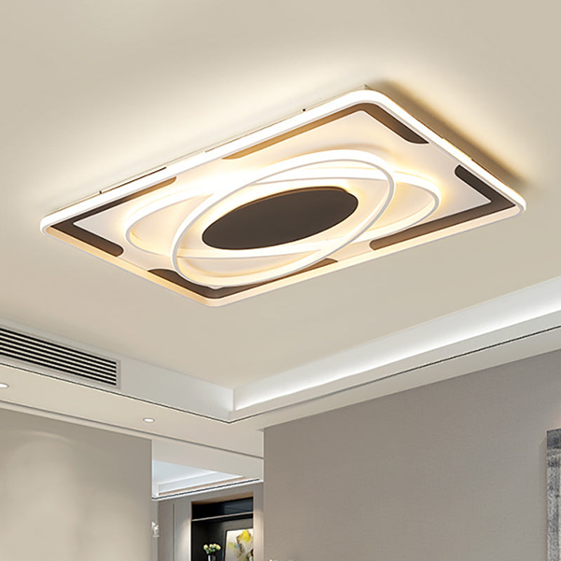 Integrated Led Geometric Flush Light Fixture Modern Metal Black and White Flush Ceiling Light in Warm/White, 18"/23.5"/35.5" W Black-White 35.5" Clearhalo 'Ceiling Lights' 'Close To Ceiling Lights' 'Close to ceiling' 'Flush mount' Lighting' 260379