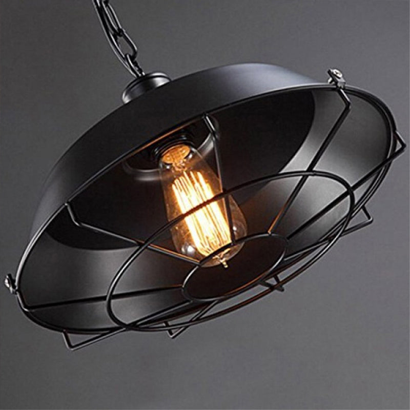 Cage Shade Restaurant Hanging Ceiling Light Vintage Style Metal Black Commercial Pendant Lighting Clearhalo 'Ceiling Lights' 'Pendant Lights' 'Pendants' Lighting' 2603790