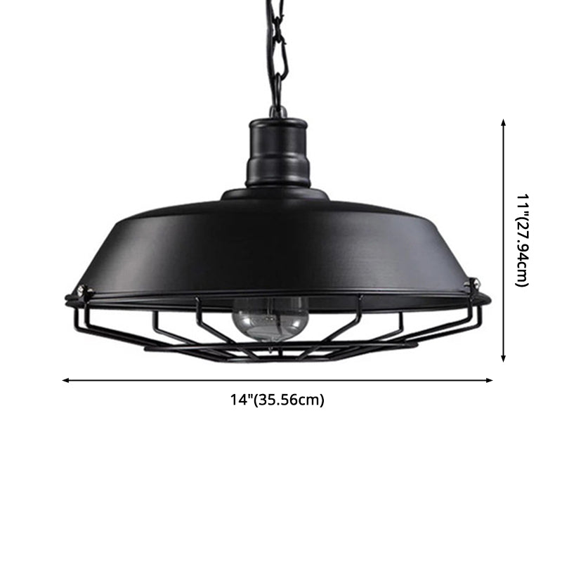 Cage Shade Restaurant Hanging Ceiling Light Vintage Style Metal Black Commercial Pendant Lighting Clearhalo 'Ceiling Lights' 'Pendant Lights' 'Pendants' Lighting' 2603793