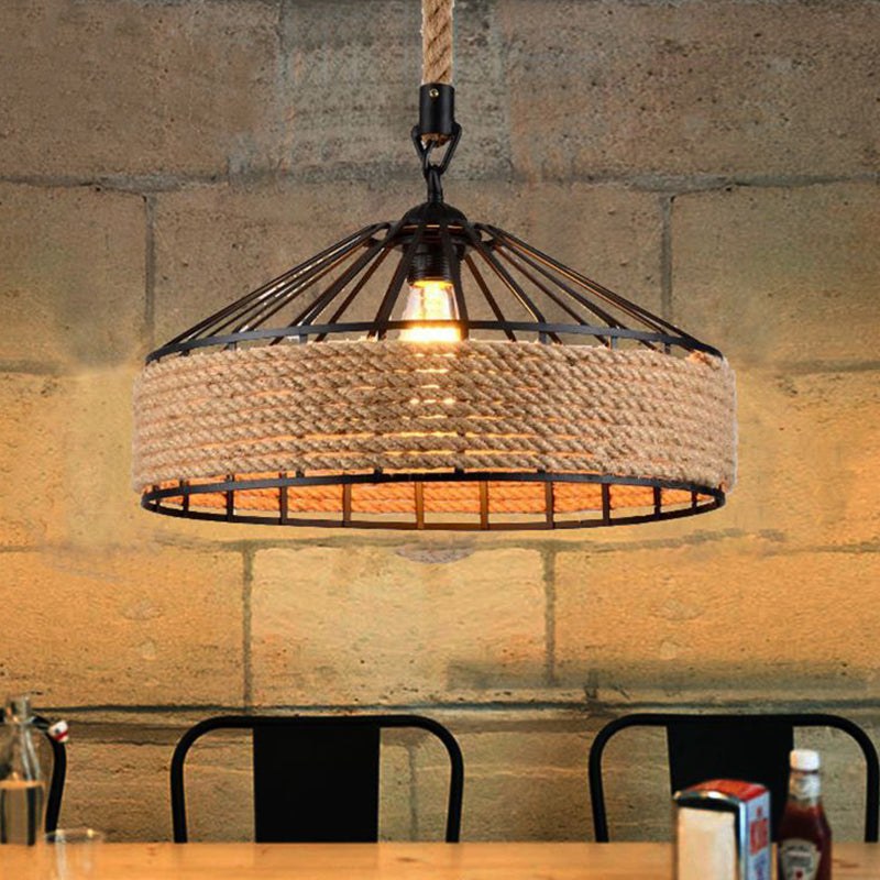 Metal Beige Hanging Light Fixture Drum Industrial Pendant Light Fixture for Dinning Room Clearhalo 'Ceiling Lights' 'Pendant Lights' 'Pendants' Lighting' 2603805