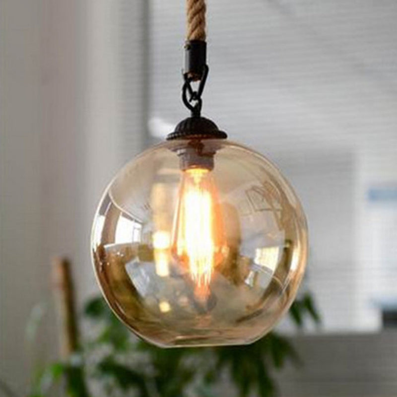 Glass Beige Pendant Light Fixture Round Industrial Style Hanging Pendant Light for Restaurant Beige Clearhalo 'Ceiling Lights' 'Pendant Lights' 'Pendants' Lighting' 2603808