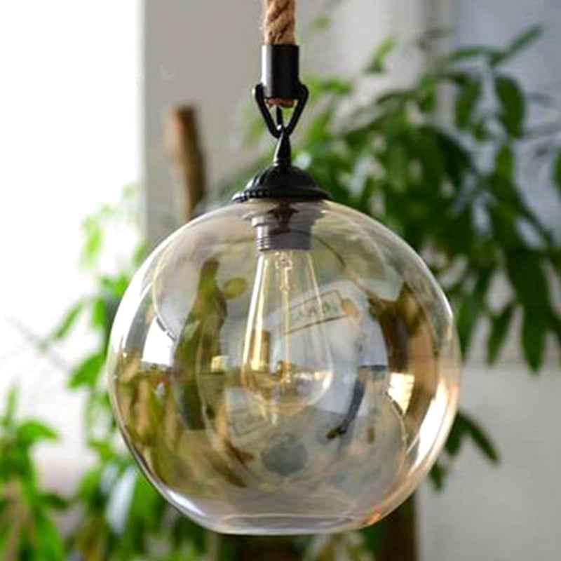 Glass Beige Pendant Light Fixture Round Industrial Style Hanging Pendant Light for Restaurant Clearhalo 'Ceiling Lights' 'Pendant Lights' 'Pendants' Lighting' 2603809