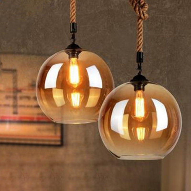 Glass Beige Pendant Light Fixture Round Industrial Style Hanging Pendant Light for Restaurant Clearhalo 'Ceiling Lights' 'Pendant Lights' 'Pendants' Lighting' 2603811