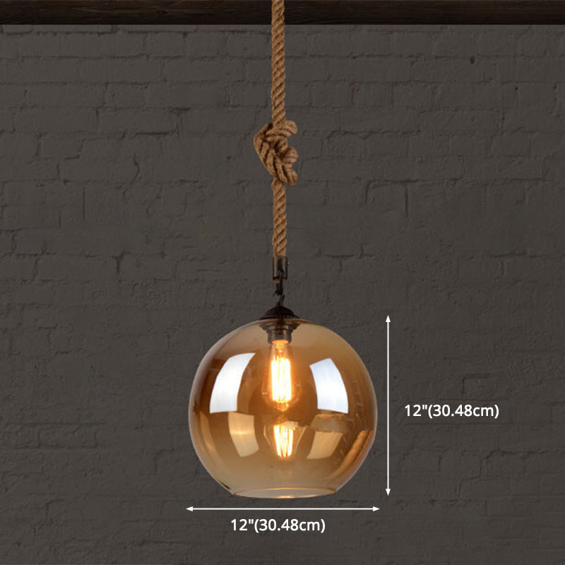 Glass Beige Pendant Light Fixture Round Industrial Style Hanging Pendant Light for Restaurant Clearhalo 'Ceiling Lights' 'Pendant Lights' 'Pendants' Lighting' 2603813