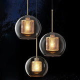 Glass Spherical Pendant Light Fixture Minimalist Hanging Pendant Light in Bronze Clearhalo 'Ceiling Lights' 'Pendant Lights' 'Pendants' Lighting' 2603876