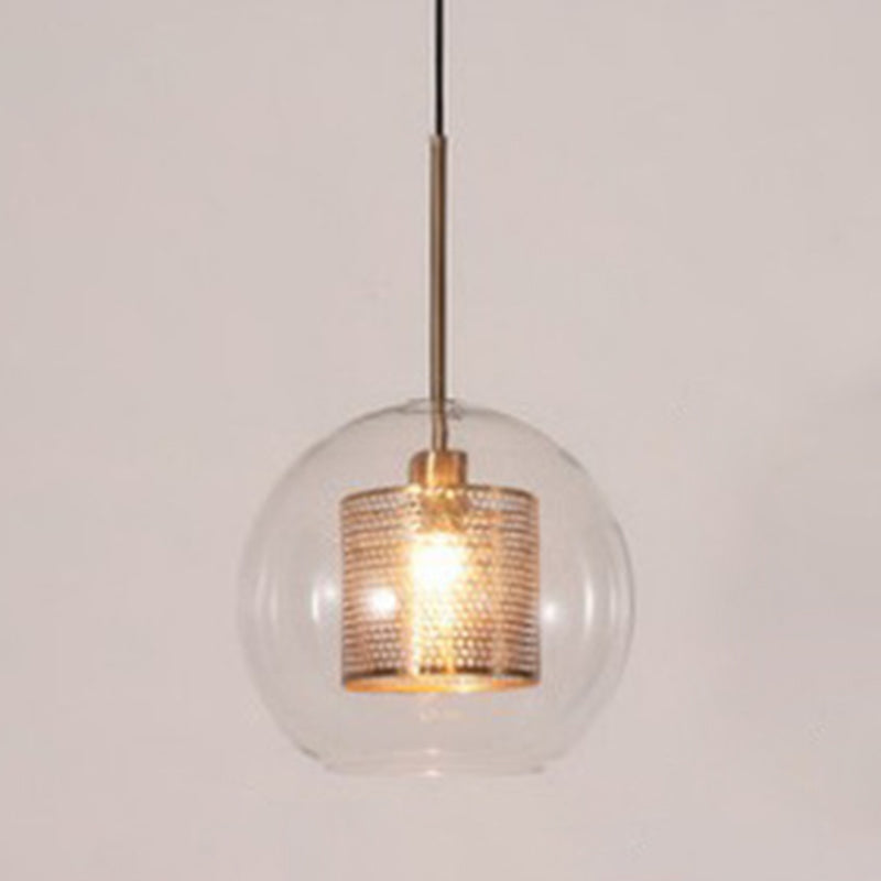 Glass Spherical Pendant Light Fixture Minimalist Hanging Pendant Light in Bronze Clearhalo 'Ceiling Lights' 'Pendant Lights' 'Pendants' Lighting' 2603878