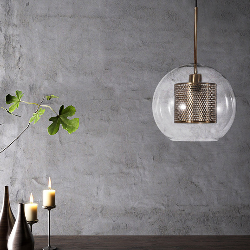 Glass Spherical Pendant Light Fixture Minimalist Hanging Pendant Light in Bronze Clearhalo 'Ceiling Lights' 'Pendant Lights' 'Pendants' Lighting' 2603879