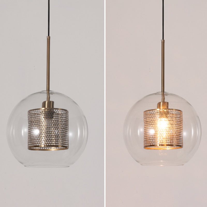 Glass Spherical Pendant Light Fixture Minimalist Hanging Pendant Light in Bronze Clearhalo 'Ceiling Lights' 'Pendant Lights' 'Pendants' Lighting' 2603880