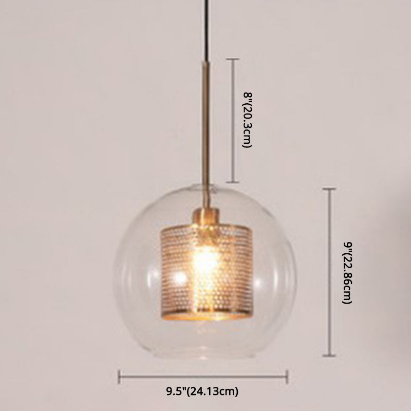 Glass Spherical Pendant Light Fixture Minimalist Hanging Pendant Light in Bronze Clearhalo 'Ceiling Lights' 'Pendant Lights' 'Pendants' Lighting' 2603882