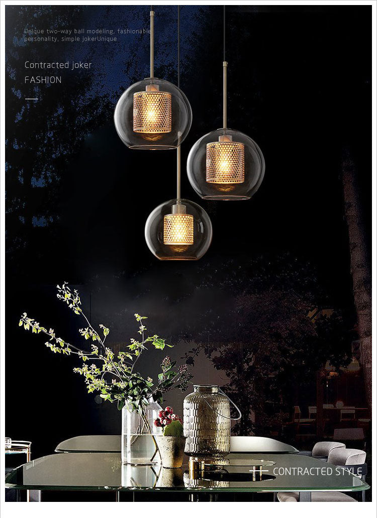 Glass Spherical Pendant Light Fixture Minimalist Hanging Pendant Light in Bronze Clearhalo 'Ceiling Lights' 'Pendant Lights' 'Pendants' Lighting' 2603883