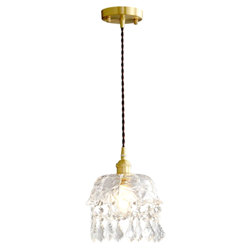 Glass Flower Pendant Ceiling Light Contemporary Suspended Lighting Fixture in Gold Clearhalo 'Ceiling Lights' 'Pendant Lights' 'Pendants' Lighting' options 2603911