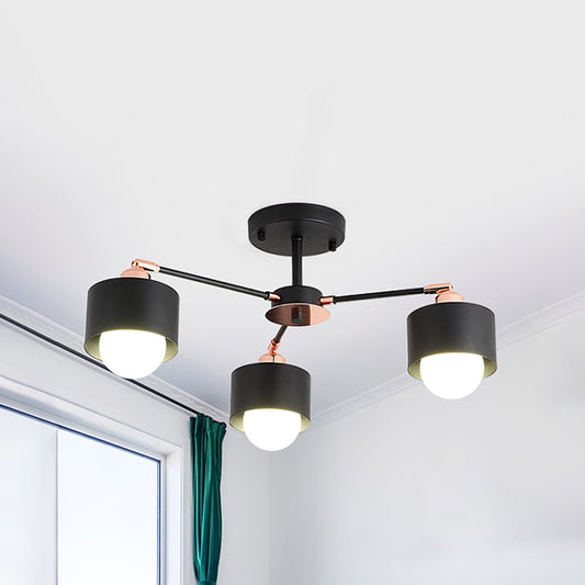 3/6/8 Lights Cylinder Semi Flush Lamp Nordic Style Metal Black/White Semi Flush Ceiling Light Clearhalo 'Ceiling Lights' 'Close To Ceiling Lights' 'Close to ceiling' 'Semi-flushmount' Lighting' 260391