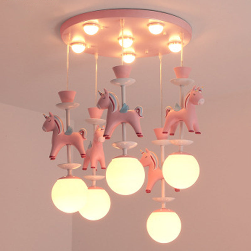 Horses Pendant Lighting Fixture Kids Style Metal Hanging Ceiling Light for Bedroom 5 Pink Clearhalo 'Ceiling Lights' 'Pendant Lights' 'Pendants' Lighting' 2603953