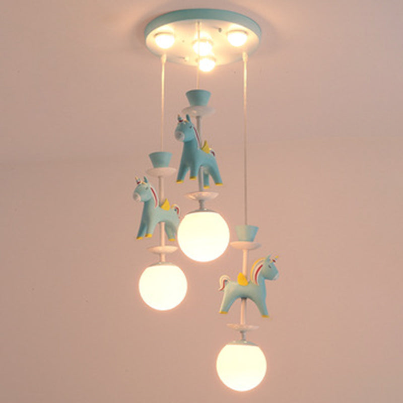 Horses Pendant Lighting Fixture Kids Style Metal Hanging Ceiling Light for Bedroom 3 Blue Clearhalo 'Ceiling Lights' 'Pendant Lights' 'Pendants' Lighting' 2603954