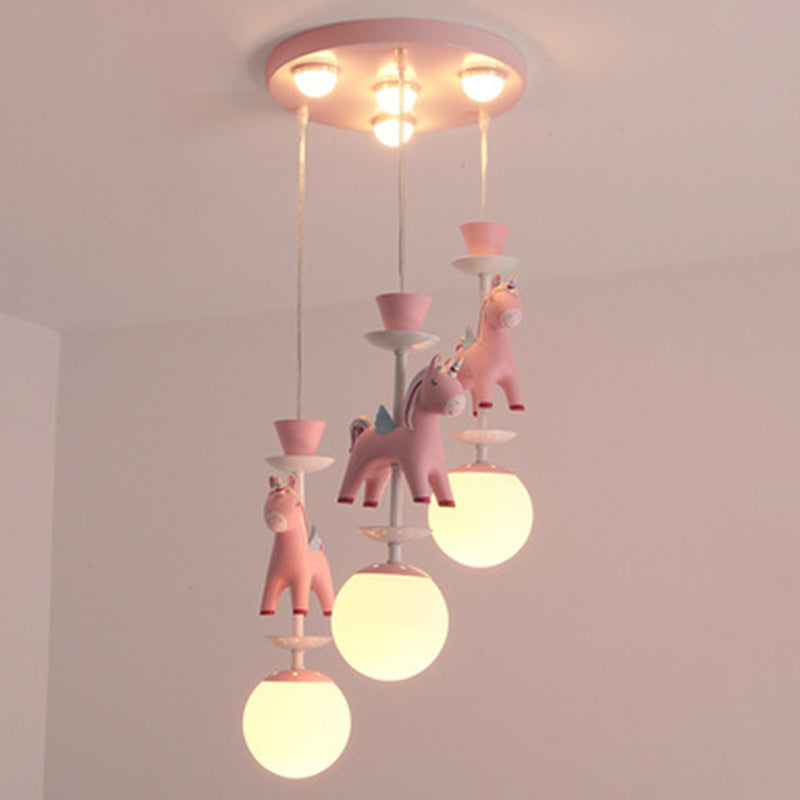 Horses Pendant Lighting Fixture Kids Style Metal Hanging Ceiling Light for Bedroom 3 Pink Clearhalo 'Ceiling Lights' 'Pendant Lights' 'Pendants' Lighting' 2603956