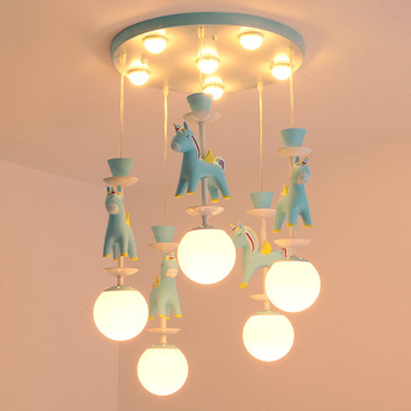 Horses Pendant Lighting Fixture Kids Style Metal Hanging Ceiling Light for Bedroom 5 Blue Clearhalo 'Ceiling Lights' 'Pendant Lights' 'Pendants' Lighting' 2603958