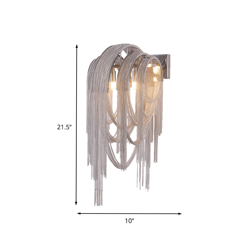 Tassel Sconce Light Fixture Modern Metal Chain 2 Lights Bedroom Wall Light Sconce in Chrome Clearhalo 'Wall Lamps & Sconces' 'Wall Lights' Lighting' 260408