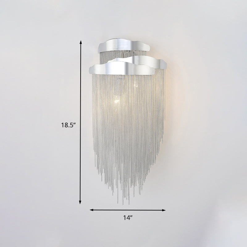 Silver Metal Chain Shade Wall Light Fixture Modern 3 Lights Sconce Light for Bedroom Clearhalo 'Wall Lamps & Sconces' 'Wall Lights' Lighting' 260410