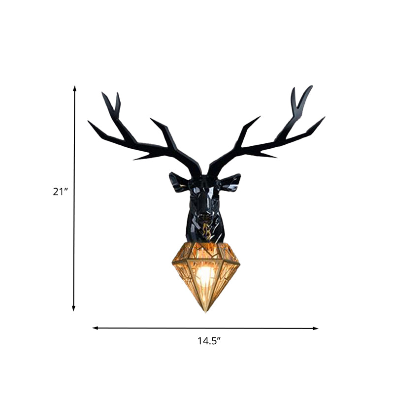 Resin Deer Wall Light Traditional 14.5"/19.5" Wide 1 Light White/Black Sconce Light with Diamond Metal Shade Clearhalo 'Wall Lamps & Sconces' 'Wall Lights' Lighting' 260420