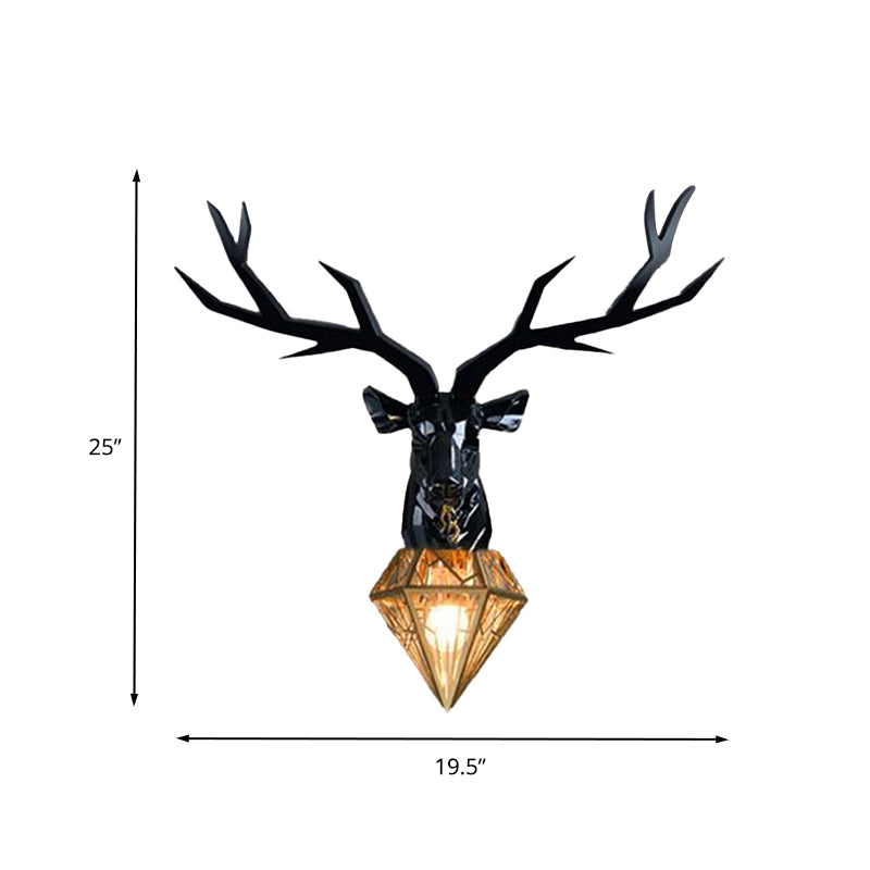 Resin Deer Wall Light Traditional 14.5"/19.5" Wide 1 Light White/Black Sconce Light with Diamond Metal Shade Clearhalo 'Wall Lamps & Sconces' 'Wall Lights' Lighting' 260421