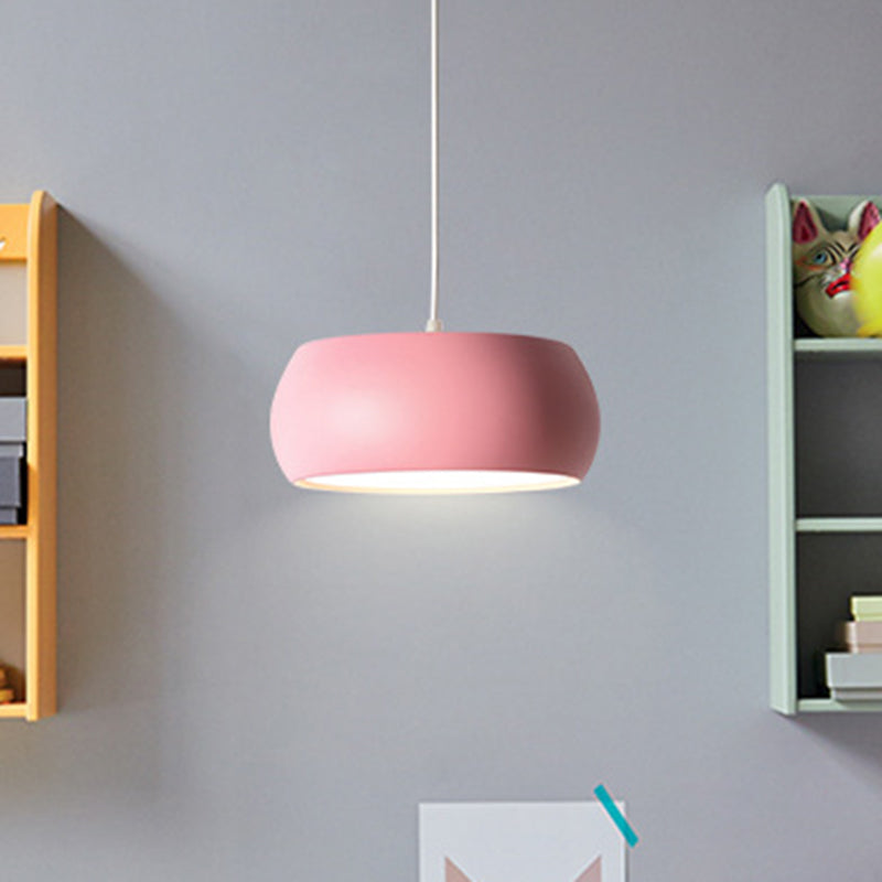 Metal Drum Hanging Ceiling Light Contemporary Ceiling Pendant Lamp for Dinning Room Pink Clearhalo 'Ceiling Lights' 'Pendant Lights' 'Pendants' Lighting' 2604259_cee70075-b29e-4479-8bc4-35706efe3300