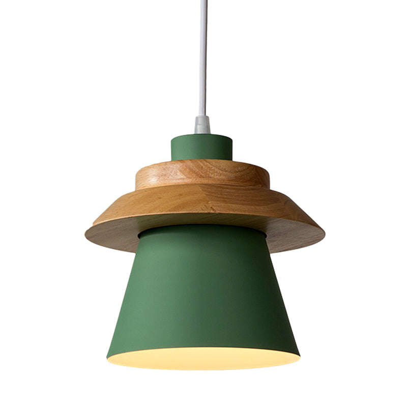 Metal Wooden Top Pendant Light Fixture Minimalist Down Lighting Pendant for Dinning Room Green Clearhalo 'Ceiling Lights' 'Pendant Lights' 'Pendants' Lighting' 2604273_9da2c099-ebce-400a-a154-f48f33b7f12a