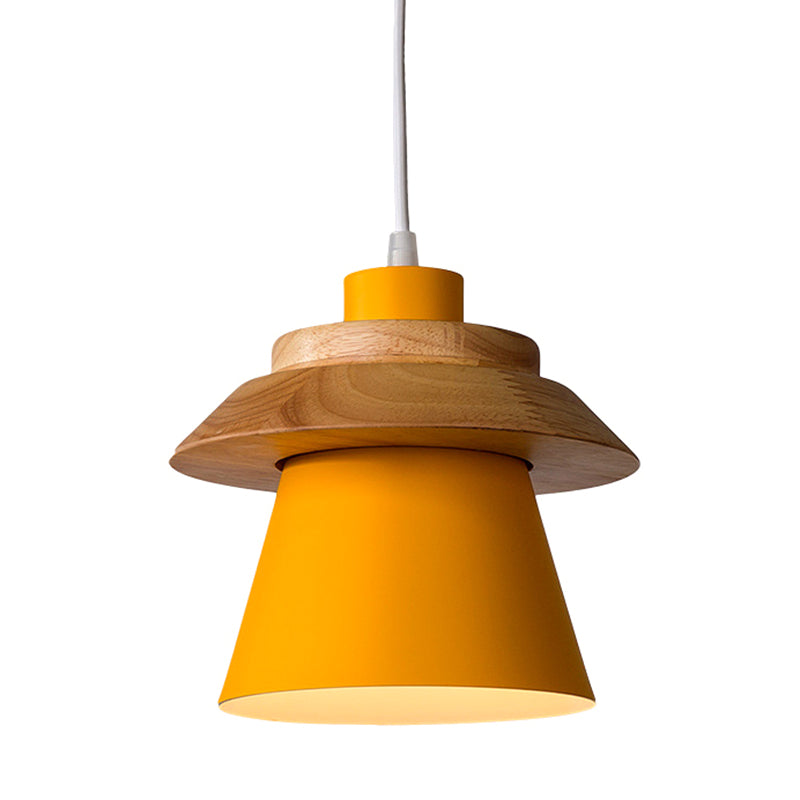 Metal Wooden Top Pendant Light Fixture Minimalist Down Lighting Pendant for Dinning Room Yellow Clearhalo 'Ceiling Lights' 'Pendant Lights' 'Pendants' Lighting' 2604274_a949c8eb-0fe1-4168-873e-0c2d5e45fc94