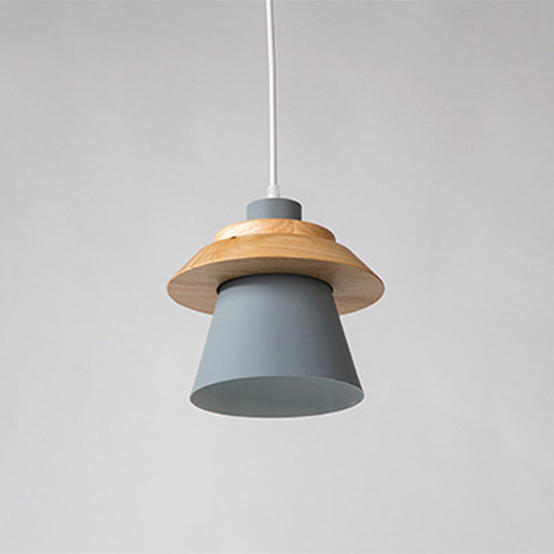 Metal Wooden Top Pendant Light Fixture Minimalist Down Lighting Pendant for Dinning Room Grey Clearhalo 'Ceiling Lights' 'Pendant Lights' 'Pendants' Lighting' 2604278_d7fc0a47-0ff4-4999-923f-27de5fce2012