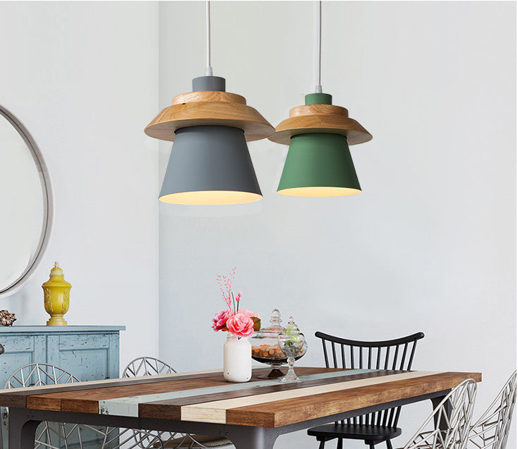 Metal Wooden Top Pendant Light Fixture Minimalist Down Lighting Pendant for Dinning Room Clearhalo 'Ceiling Lights' 'Pendant Lights' 'Pendants' Lighting' 2604285