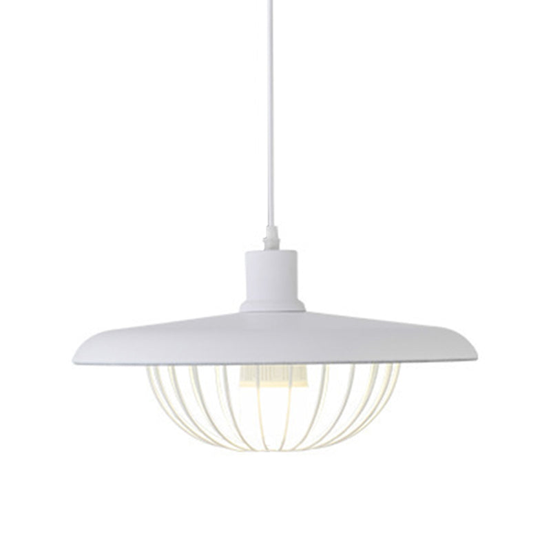 Modern Style Pendant Light Fixture Wire Cage Down Lighting Pendant with Metal Shade White Clearhalo 'Ceiling Lights' 'Pendant Lights' 'Pendants' Lighting' 2604323_371618b3-f621-4f86-a2e0-28f82bc39779