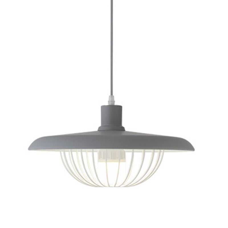 Modern Style Pendant Light Fixture Wire Cage Down Lighting Pendant with Metal Shade Grey Clearhalo 'Ceiling Lights' 'Pendant Lights' 'Pendants' Lighting' 2604327_5769b6b2-c6b4-468b-8190-9d27577d2a38