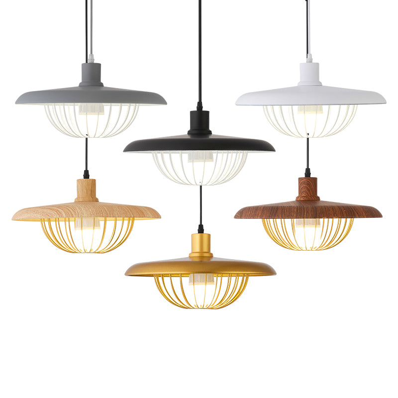 Modern Style Pendant Light Fixture Wire Cage Down Lighting Pendant with Metal Shade Clearhalo 'Ceiling Lights' 'Pendant Lights' 'Pendants' Lighting' 2604331