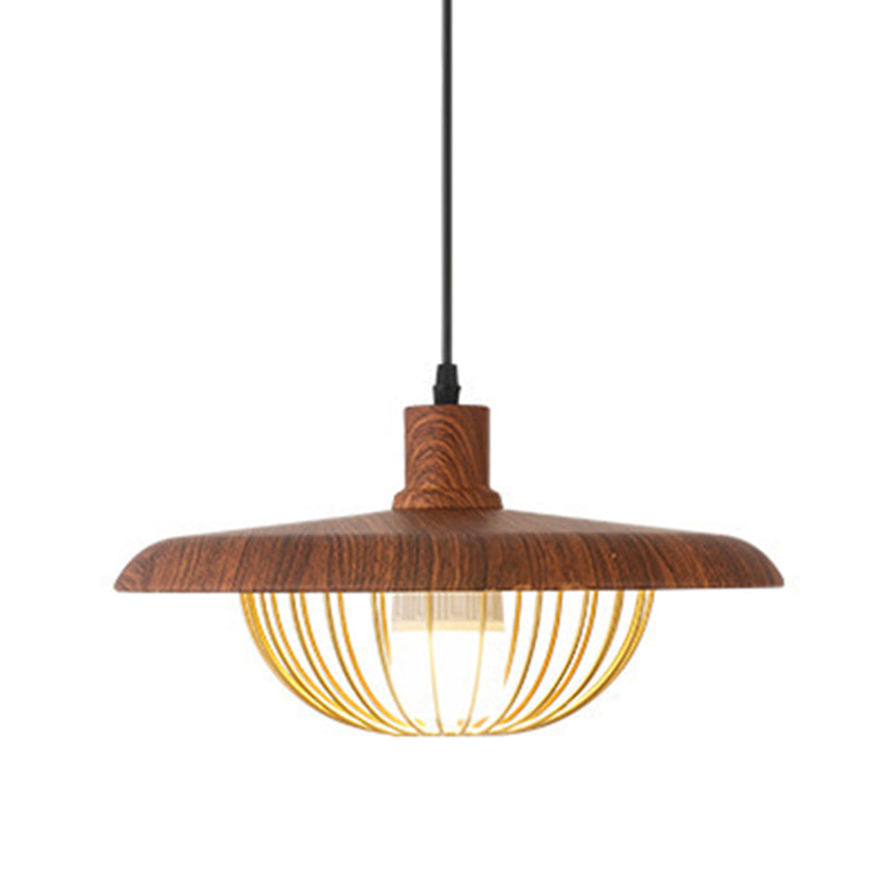 Modern Style Pendant Light Fixture Wire Cage Down Lighting Pendant with Metal Shade Dark Wood Clearhalo 'Ceiling Lights' 'Pendant Lights' 'Pendants' Lighting' 2604332_ac09fb4c-a634-4ae4-b5ea-ffc47e416c94