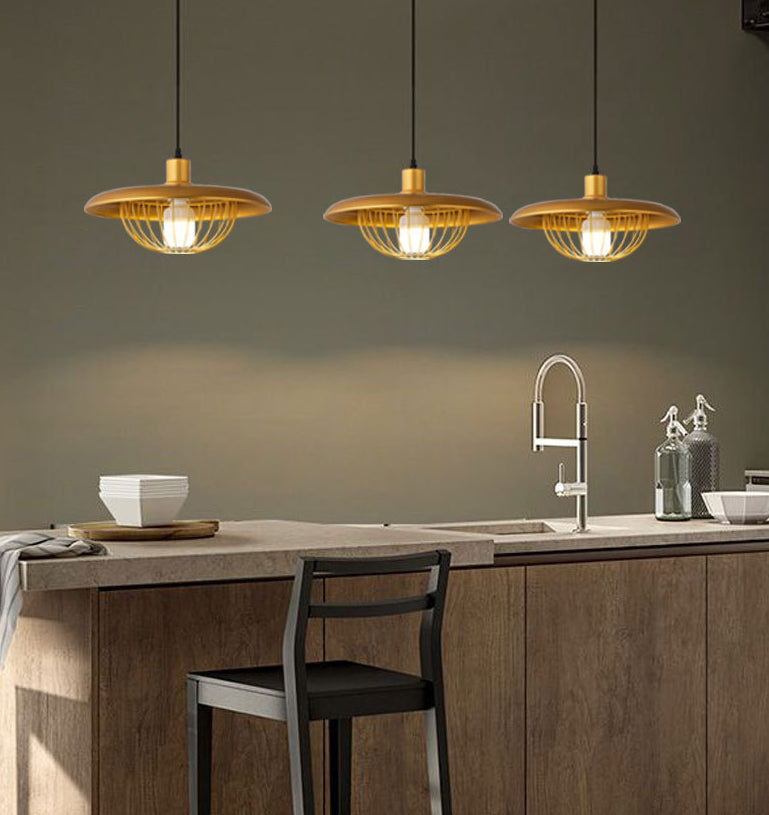 Modern Style Pendant Light Fixture Wire Cage Down Lighting Pendant with Metal Shade Clearhalo 'Ceiling Lights' 'Pendant Lights' 'Pendants' Lighting' 2604337