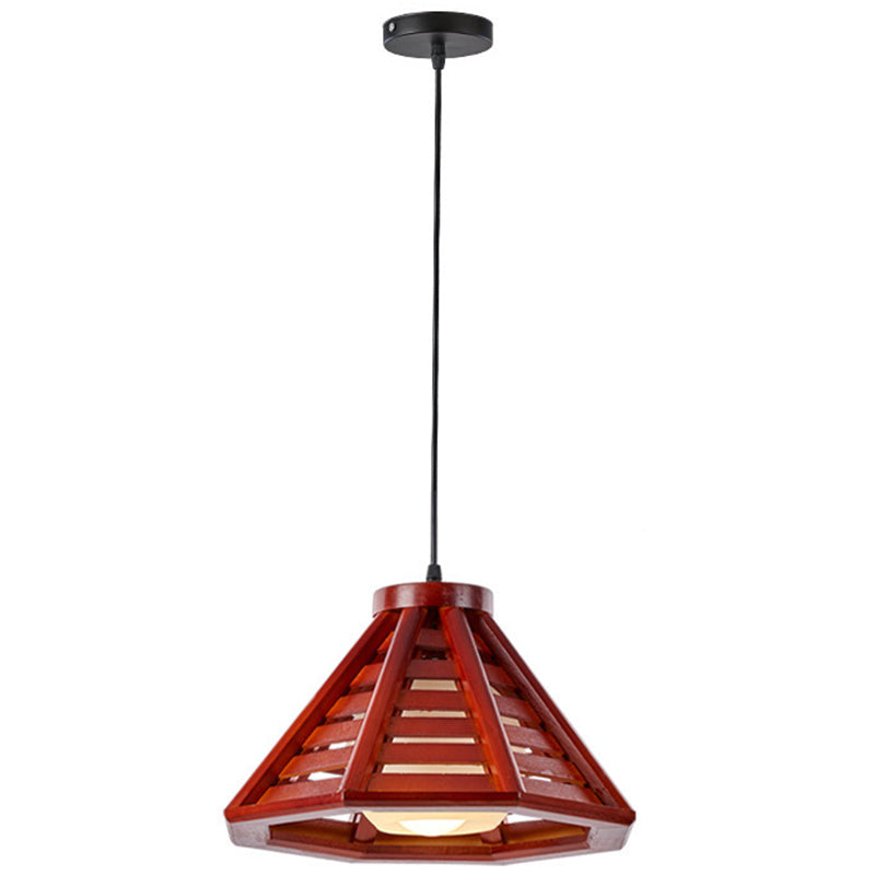 Modern Style Pendant Lighting Fixture Conical Hanging Pendant Light with Wood Shade Red Clearhalo 'Ceiling Lights' 'Pendant Lights' 'Pendants' Lighting' 2604363