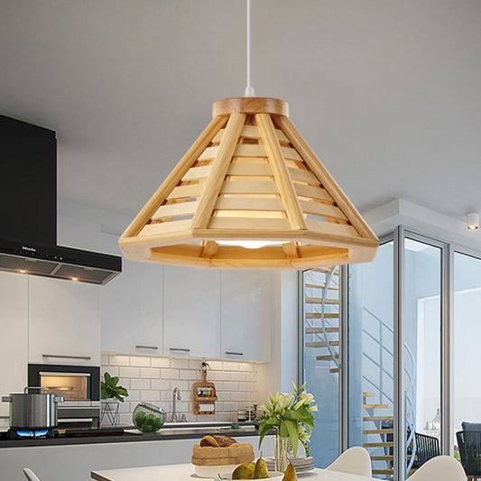 Modern Style Pendant Lighting Fixture Conical Hanging Pendant Light with Wood Shade Clearhalo 'Ceiling Lights' 'Pendant Lights' 'Pendants' Lighting' 2604365