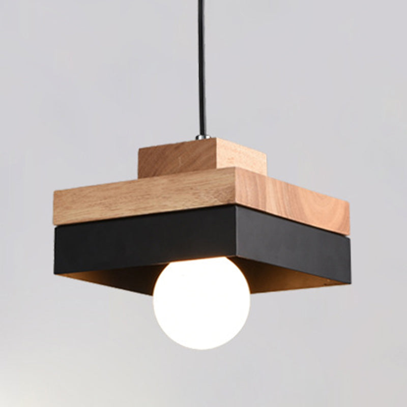 Wood Shade Hanging Light Fixture Contemporary Pendant Ceiling Light for Dinning Room Black Square Plate Clearhalo 'Ceiling Lights' 'Pendant Lights' 'Pendants' Lighting' 2604374