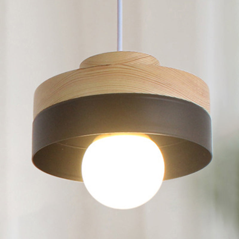 Wood Shade Hanging Light Fixture Contemporary Pendant Ceiling Light for Dinning Room Black Round Clearhalo 'Ceiling Lights' 'Pendant Lights' 'Pendants' Lighting' 2604375