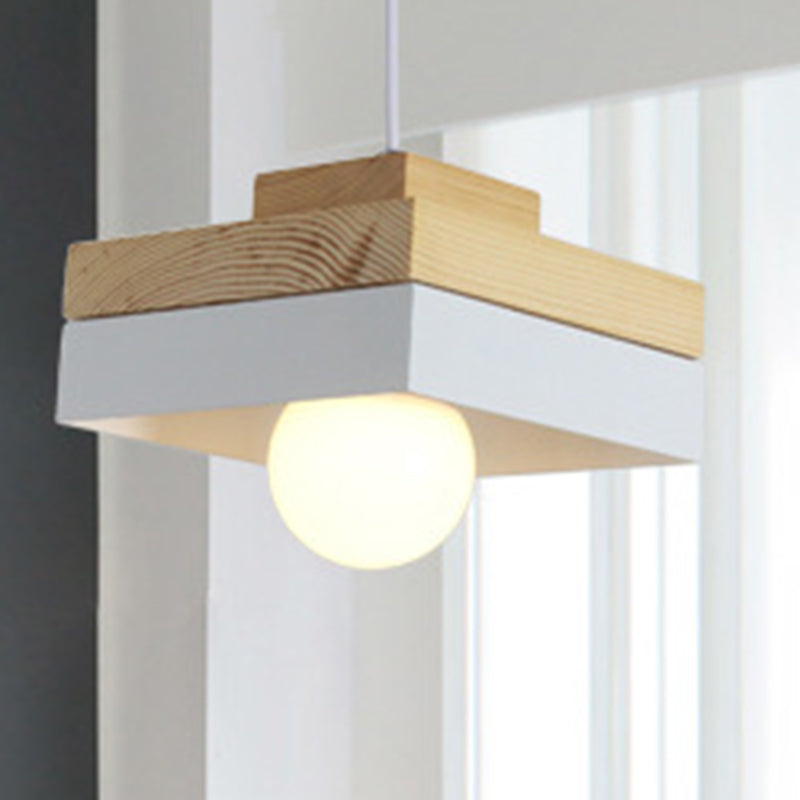 Wood Shade Hanging Light Fixture Contemporary Pendant Ceiling Light for Dinning Room White Square Plate Clearhalo 'Ceiling Lights' 'Pendant Lights' 'Pendants' Lighting' 2604377