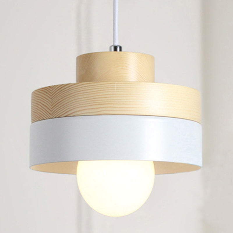 Wood Shade Hanging Light Fixture Contemporary Pendant Ceiling Light for Dinning Room White Round Clearhalo 'Ceiling Lights' 'Pendant Lights' 'Pendants' Lighting' 2604379