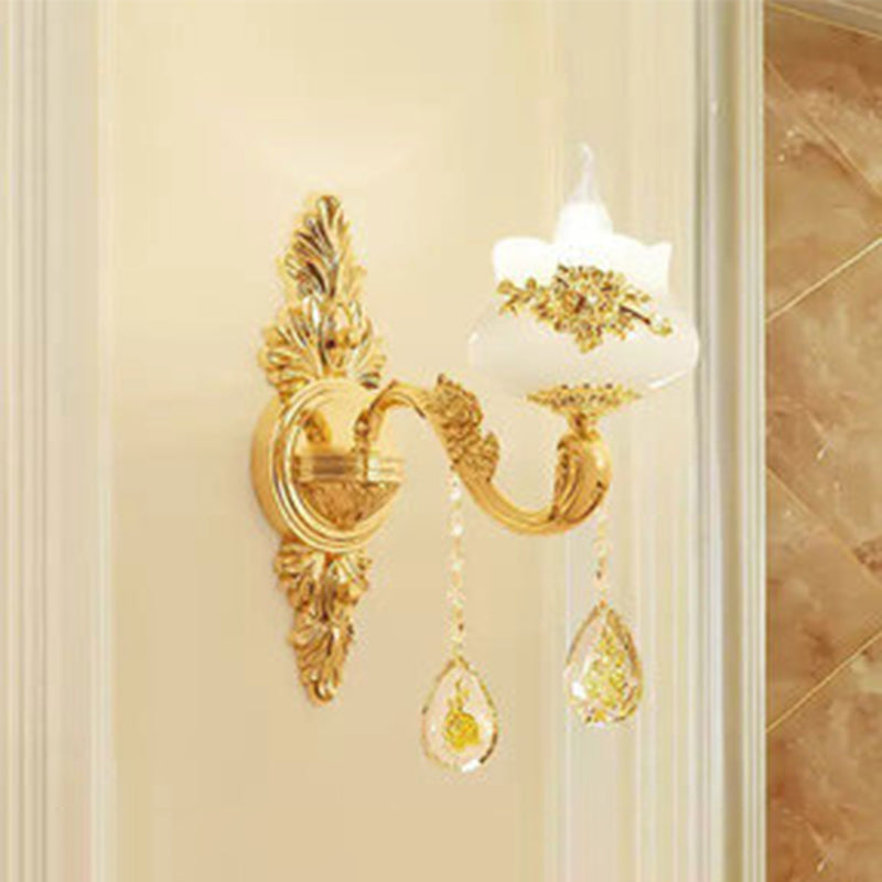 Classic Candelabra Hanging Chandelier Faux Jade Pendulum Light with Curved Arm in Gold 1.0 Gold Clearhalo 'Wall Lamps & Sconces' 'Wall Lights' Lighting' 2604408