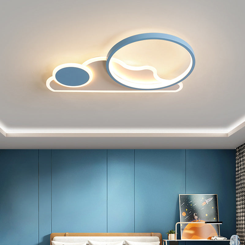 Cloud and Circle Bedroom Flush Ceiling Light Fixture Acrylic LED Simplicity Ceiling Mounted Fixture Blue Clearhalo 'Ceiling Lights' 'Close To Ceiling Lights' 'Lighting' 2604526