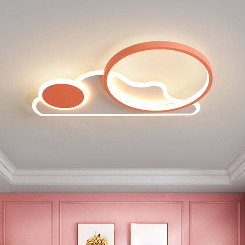 Cloud and Circle Bedroom Flush Ceiling Light Fixture Acrylic LED Simplicity Ceiling Mounted Fixture Pink Clearhalo 'Ceiling Lights' 'Close To Ceiling Lights' 'Lighting' 2604529