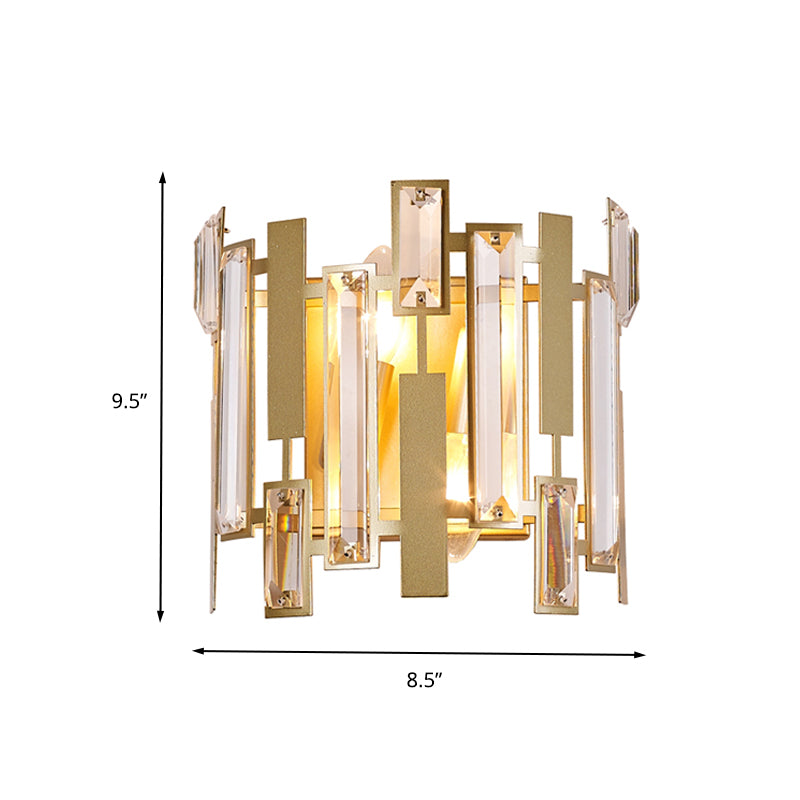 Half-Cylinder Wall Light Fixture Postmodern Crystal Block 1 Light Gold Wall Mount Light for Living Room Clearhalo 'Modern wall lights' 'Modern' 'Wall Lamps & Sconces' 'Wall Lights' Lighting' 260454